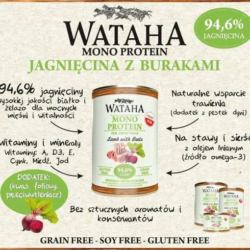Wataha Mono Adult Lamb&Beets Mokra Karma dla psa op. 400g Pakiet 12szt.