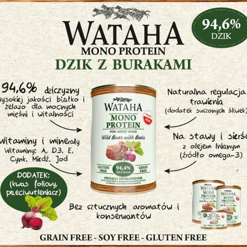Wataha Mono Adult Wild Boar&Beets Mokra Karma dla psa op. 400g Pakiet 12szt.