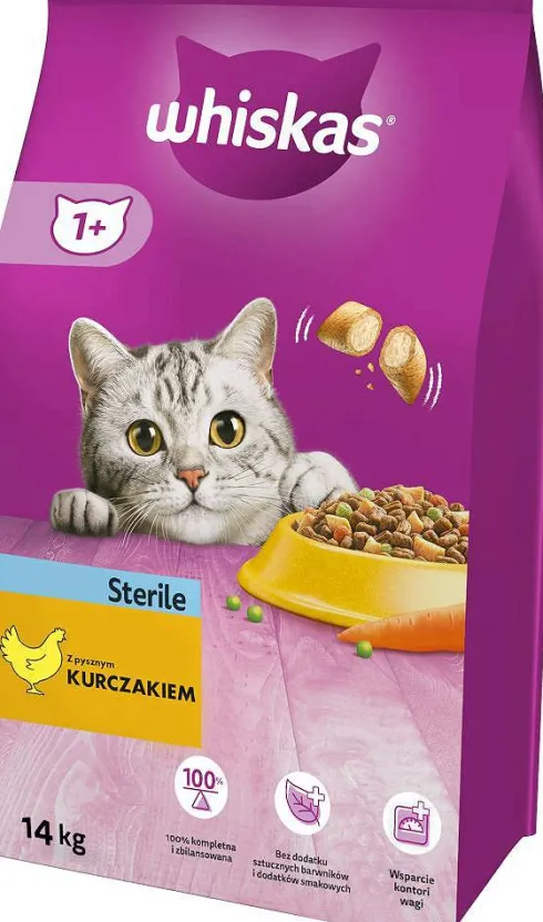 Whiskas Adult Sterile z Kurczakiem Sucha Karma dla kota op. 14kg