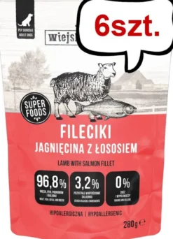 Wiejska Zagroda Adult Fileciki Jagnięcina z łososiem Mokra Karma dla psa op. 280g Pakiet 6szt.