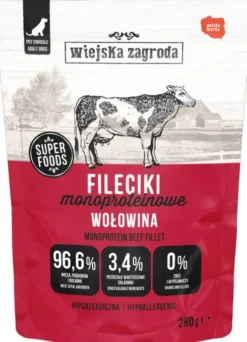 Wiejska Zagroda Adult Fileciki Monoproteinowe Wołowina Mokra Karma dla psa op. 280g Pakiet 6szt.