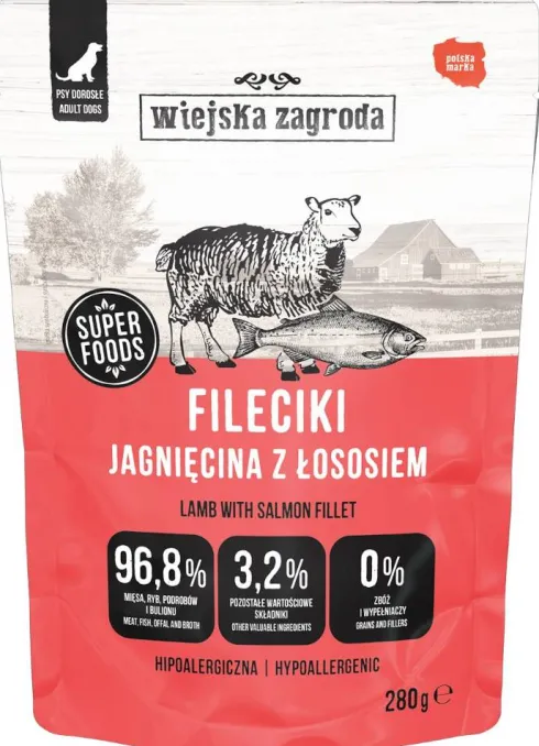 Wiejska Zagroda Adult Fileciki Jagnięcina z łososiem Mokra Karma dla psa op. 280g
