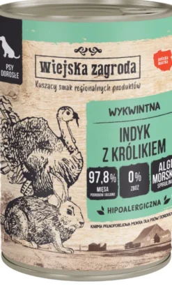 Wiejska Zagroda Adult Indyk z królikiem Mokra Karma dla psa op. 400g