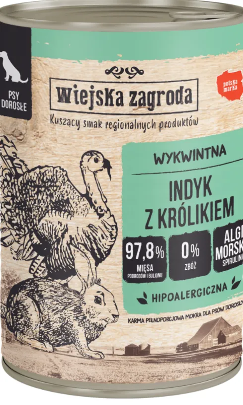 Wiejska Zagroda Adult Indyk z królikiem Mokra Karma dla psa op. 400g Pakiet 12szt.