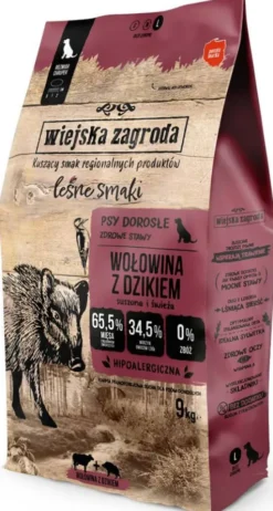 Wiejska Zagroda Adult Large Leśne Smaki Wołowina z dzikiem Sucha Karma dla psa op. 9kg