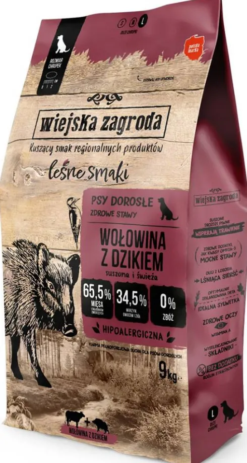 Wiejska Zagroda Adult Large Leśne Smaki Wołowina z dzikiem Sucha Karma dla psa op. 9kg
