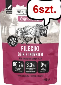Wiejska Zagroda Adult Leśne Smaki Fileciki Dzik z indykiem Mokra Karma dla psa op. 280g Pakiet 6szt.