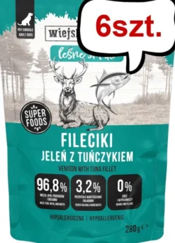 Wiejska Zagroda Adult Leśne Smaki Fileciki Jeleń z tuńczykiem Mokra Karma dla psa op. 280g Pakiet 6szt.