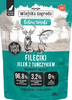 Wiejska Zagroda Adult Leśne Smaki Fileciki Jeleń z tuńczykiem Mokra Karma dla psa op. 280g Pakiet 6szt.