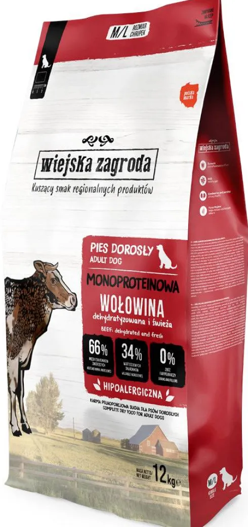 Wiejska Zagroda Adult Medium&Large Monoproteinowa Wołowina Sucha Karma dla psa op. 12kg
