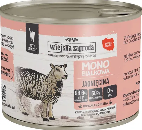 Wiejska Zagroda Adult Monobiałkowa Jagnięcina Mokra Karma dla kota op. 200g