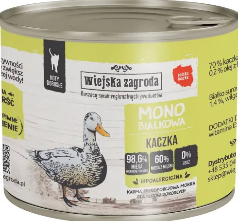 Wiejska Zagroda Adult Monobiałkowa Kaczka Mokra Karma dla kota op. 200g