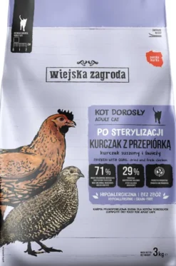 Wiejska Zagroda Adult Sterilised Kurczak z przepiórką Sucha Karma dla kota op. 3kg