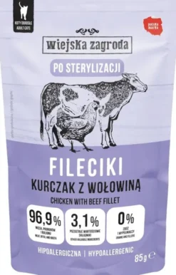 Wiejska Zagroda Adult Sterilised Fileciki Kurczak z wołowiną Mokra Karma dla kota op. 85g Pakiet 12szt.