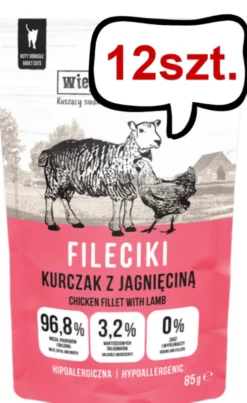 Wiejska Zagroda Fileciki Kurczak z jagnięciną Mokra Karma dla kota op. 85g Pakiet 12szt.