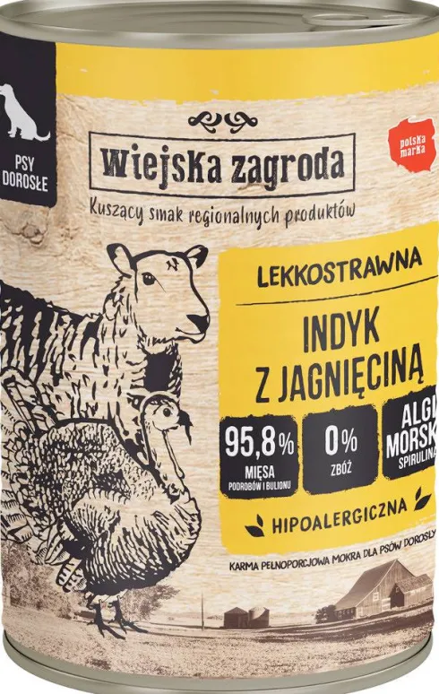 Wiejska Zagroda Indyk z jagnięciną Mokra Karma dla psa op. 400g
