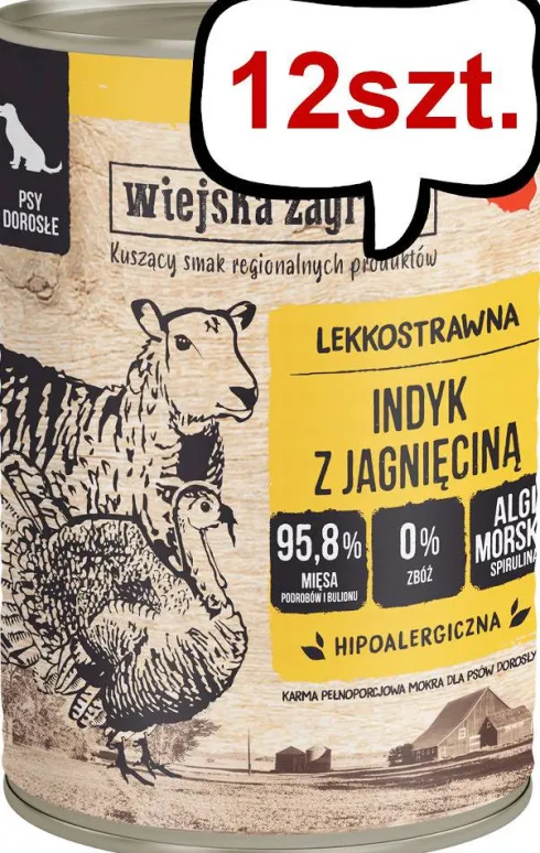 Wiejska Zagroda Indyk z jagnięciną Mokra Karma dla psa op. 400g Pakiet 12szt.