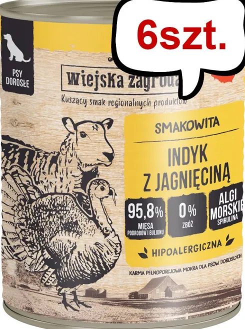 Wiejska Zagroda Indyk z jagnięciną Mokra Karma dla psa op. 800g Pakiet 6szt.