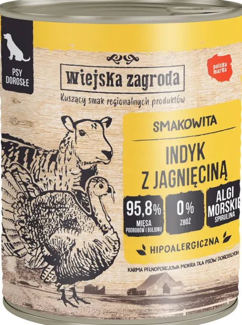Wiejska Zagroda Indyk z jagnięciną Mokra Karma dla psa op. 800g Pakiet 6szt.