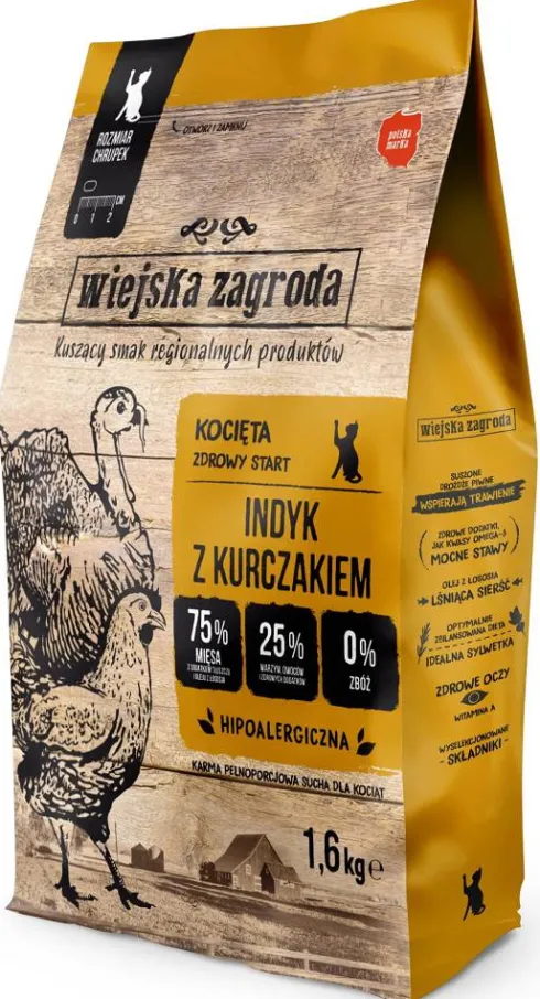 Wiejska Zagroda Indyk z kurczakiem Sucha Karma dla kociąt op. 1.6kg