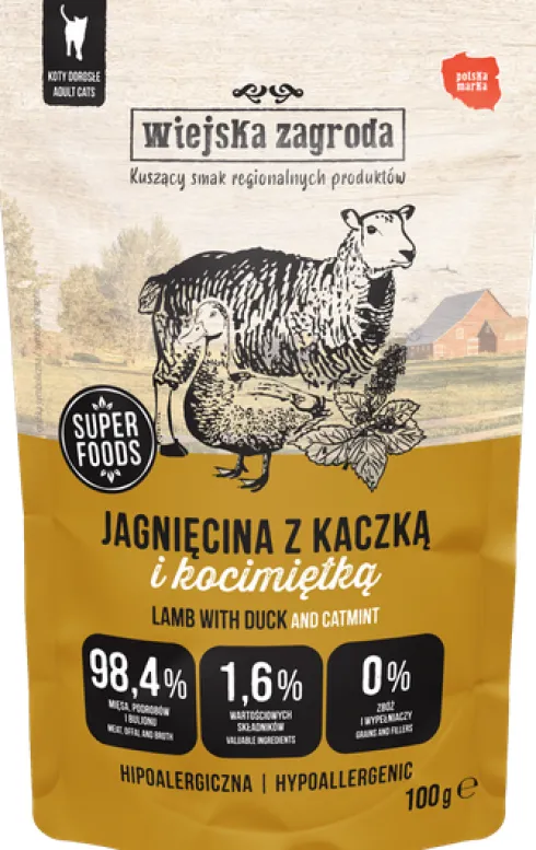 Wiejska Zagroda Jagnięcina z kaczką i kocimiętką Mokra Karma dla kota op. 100g
