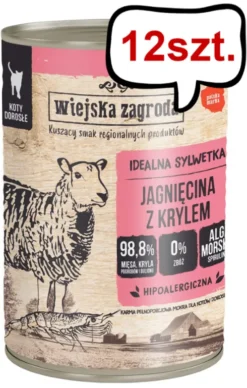 Wiejska Zagroda Jagnięcina z Krylem Mokra Karma dla kota op. 400g Pakiet 12szt.