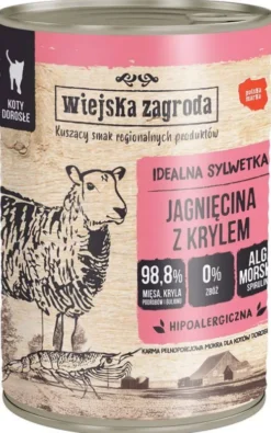 Wiejska Zagroda Jagnięcina z Krylem Mokra Karma dla kota op. 400g Pakiet 12szt.