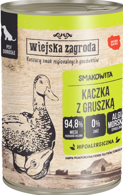 Wiejska Zagroda Kaczka z gruszką Mokra Karma dla psa op. 400g Pakiet 12szt.