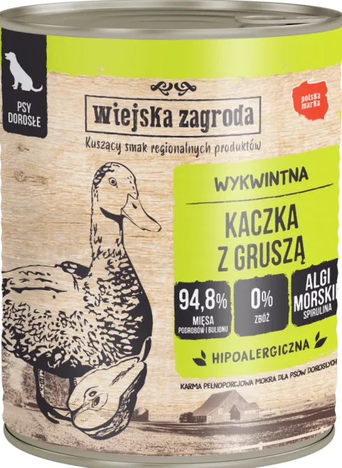 Wiejska Zagroda Kaczka z gruszką Mokra Karma dla psa op. 800g Pakiet 6szt.