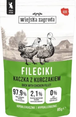 Wiejska Zagroda Kitten Fileciki Kaczka z kurczakiem Mokra Karma dla kociąt op. 85g Pakiet 12szt.