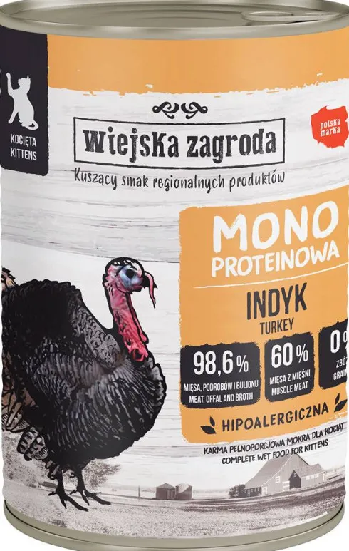 Wiejska Zagroda Kitten Monobiałkowa Indyk Mokra Karma dla kociąt op. 400g