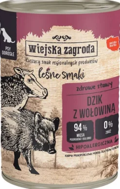 Wiejska Zagroda Leśne Smaki Adult Dzik z wołowiną Mokra Karma dla psa op. 400g Pakiet 12szt.