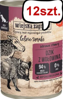 Wiejska Zagroda Leśne Smaki Adult Dzik z wołowiną Mokra Karma dla psa op. 400g Pakiet 12szt.