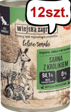 Wiejska Zagroda Leśne Smaki Adult Sarna z królikiem Mokra Karma dla psa op. 400g Pakiet 12szt.
