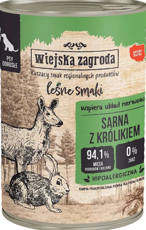 Wiejska Zagroda Leśne Smaki Adult Sarna z królikiem Mokra Karma dla psa op. 400g Pakiet 12szt.