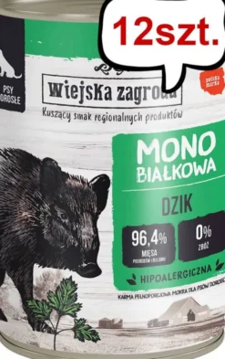 Wiejska Zagroda Monobiałkowa Dzik Mokra Karma dla psa op. 400g Pakiet 12szt.