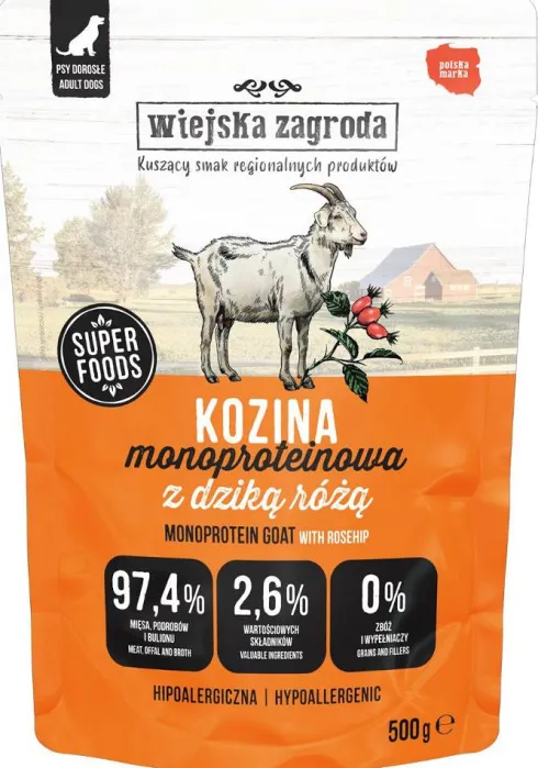 Wiejska Zagroda Mono Kozina z dziką różą Mokra Karma dla psa op. 5x500g