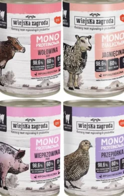 Wiejska Zagroda Monoproteinowa Pakiet degustacyjny Mokra Karma dla kota op. 8x400g