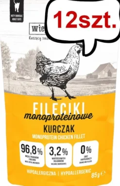 Wiejska Zagroda Monoproteinowe Fileciki Kurczak Mokra Karma dla kota op. 85g Pakiet 12szt.