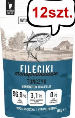 Wiejska Zagroda Monoproteinowe Fileciki Tuńczyk Mokra Karma dla kota op. 85g Pakiet 12szt.