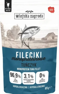 Wiejska Zagroda Monoproteinowe Fileciki Tuńczyk Mokra Karma dla kota op. 85g Pakiet 12szt.