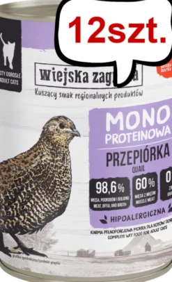 Wiejska Zagroda Monoproteinowa Przepiórka Mokra Karma dla kota op. 400g Pakiet 12szt.