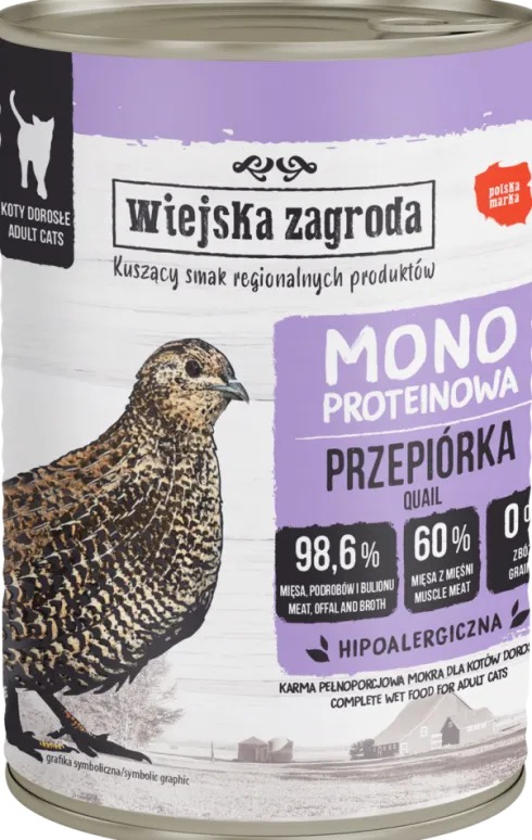 Wiejska Zagroda Monoproteinowa Przepiórka Mokra Karma dla kota op. 400g Pakiet 12szt.