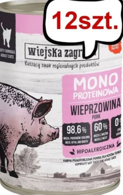 Wiejska Zagroda Monoproteinowa Wieprzowina Mokra Karma dla kota op. 400g Pakiet 12szt.