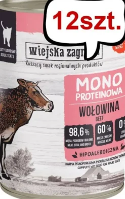 Wiejska Zagroda Monoproteinowa Wołowina Mokra Karma dla kota op. 400g Pakiet 12szt.