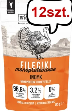 Wiejska Zagroda Monoproteinowe Fileciki Indyk Mokra Karma dla kota op. 85g Pakiet 12szt.
