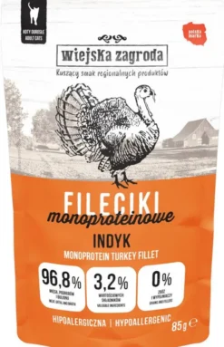 Wiejska Zagroda Monoproteinowe Fileciki Indyk Mokra Karma dla kota op. 85g Pakiet 12szt.