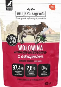 Wiejska Zagroda Mono Wołowiną z ostropestem Mokra Karma dla psa op. 500g