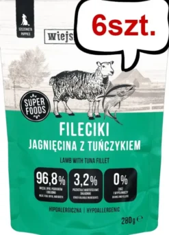 Wiejska Zagroda Puppy Fileciki Jagnięcina z tuńczykiem Mokra Karma dla szczeniąt op. 280g Pakiet 6szt.