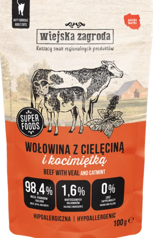 Wiejska Zagroda Wołowina z cielęciną i kocimiętką Mokra Karma dla kota op. 100g